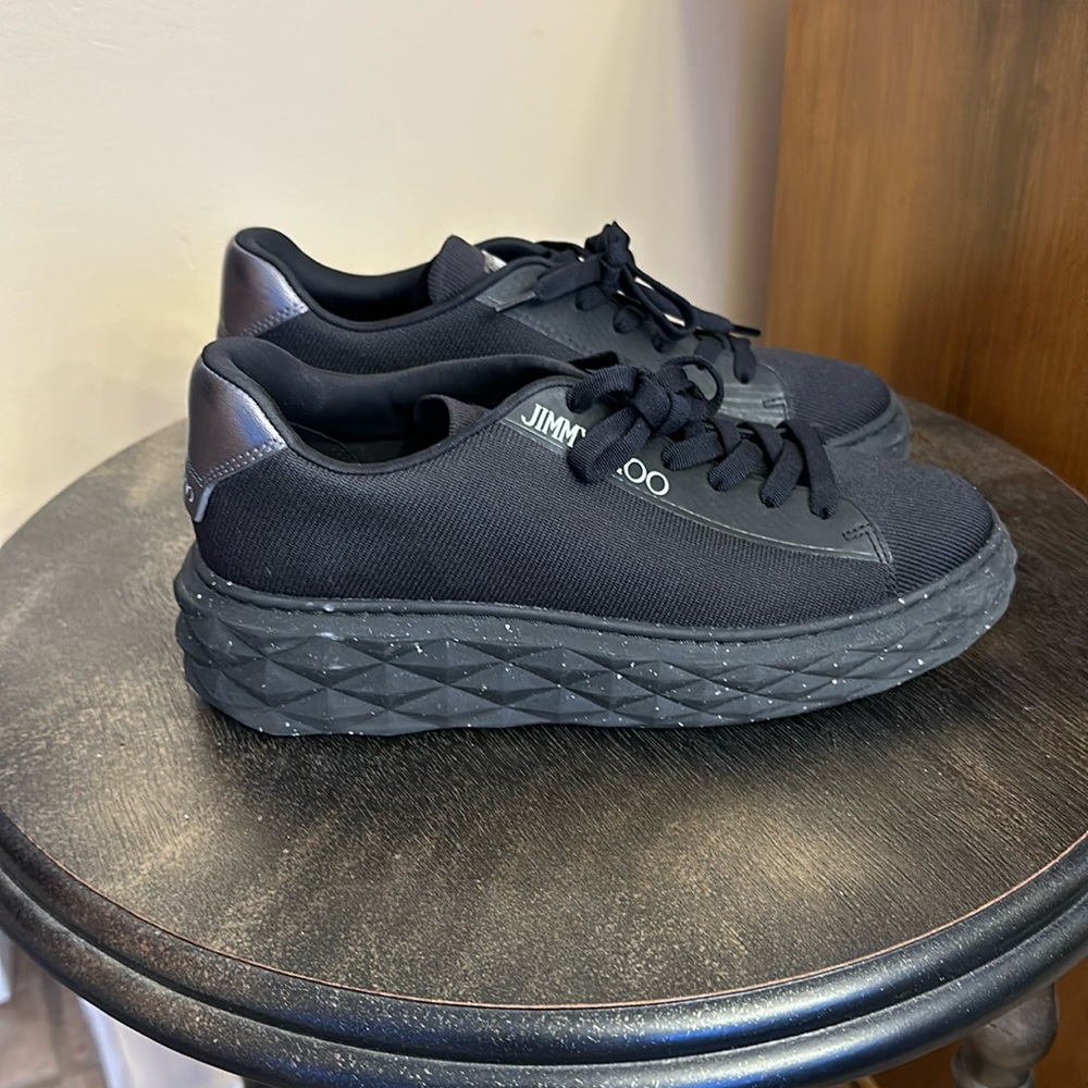 Jimmy Choo Diamond Light black on black speckle platform sneaker trainer 38.5